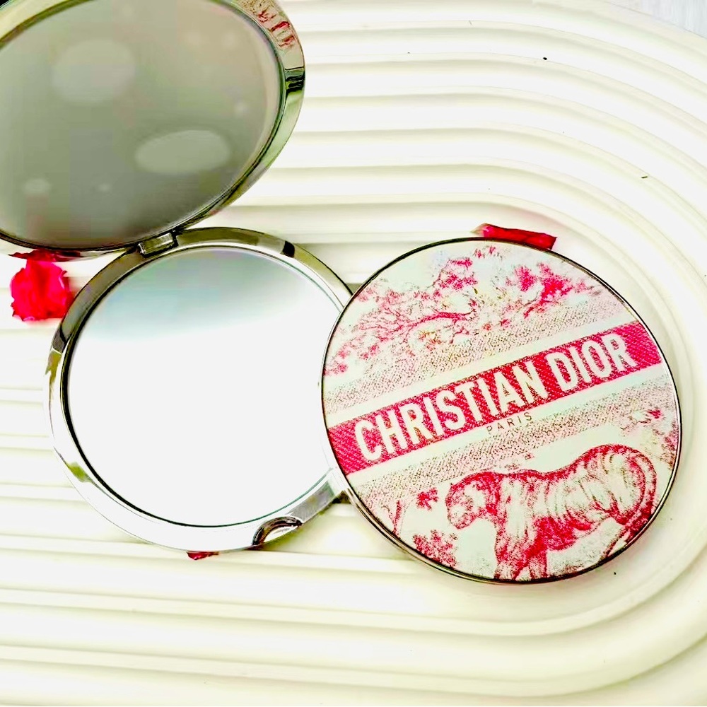 Christian Dior Double-Sided Compact Mirror – Pink Toile de Jouy Tiger Print
